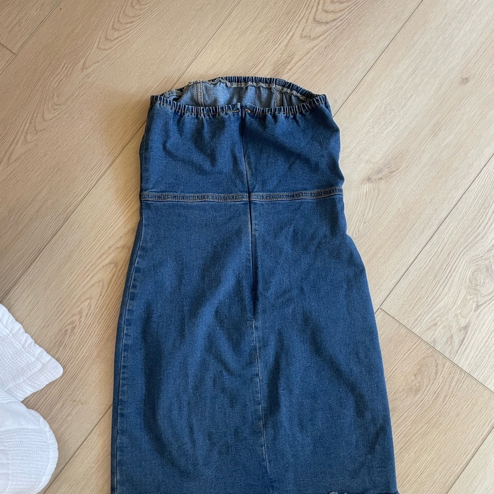 Blue Denim Strapless Dress